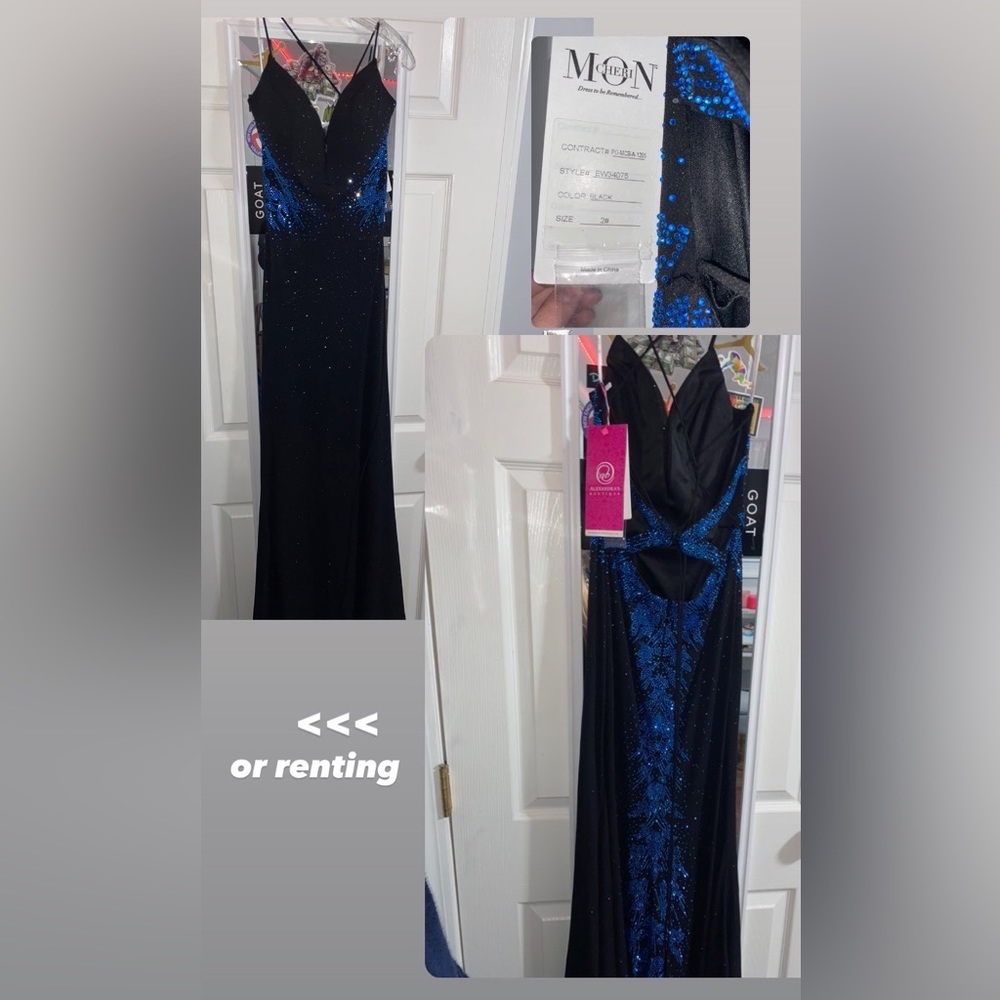 NEVER WORN PROM DRESS, BLACK AND BLUE, ORIG $640, ALEXANDRAS BOUTIQUE